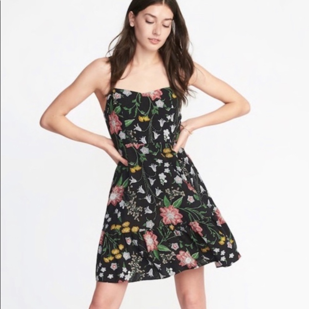 Black floral mini dress
